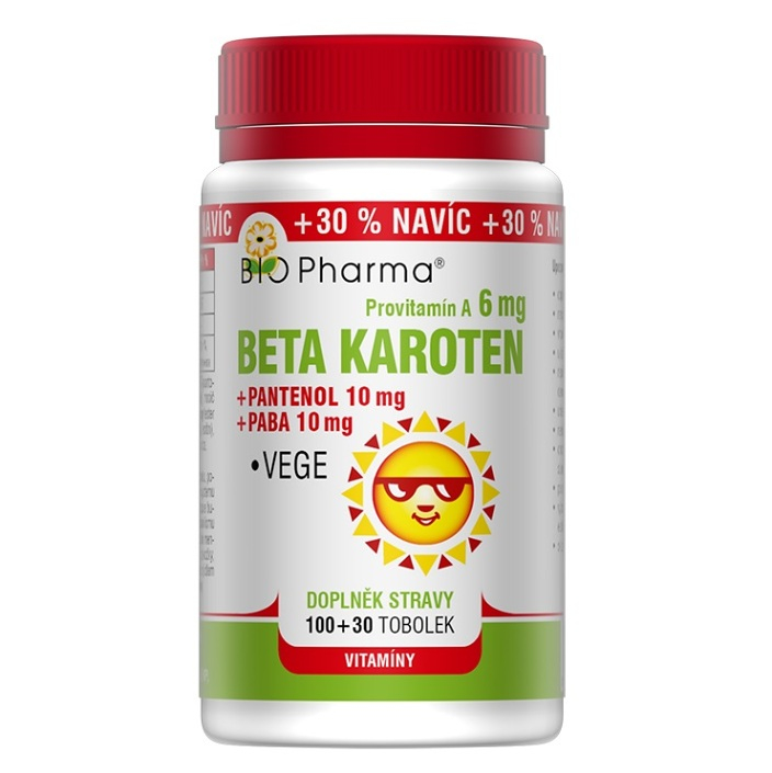 BIO PHARMA Betakaroten 6 mg + Pantenol + PABA 100+30 tobolek