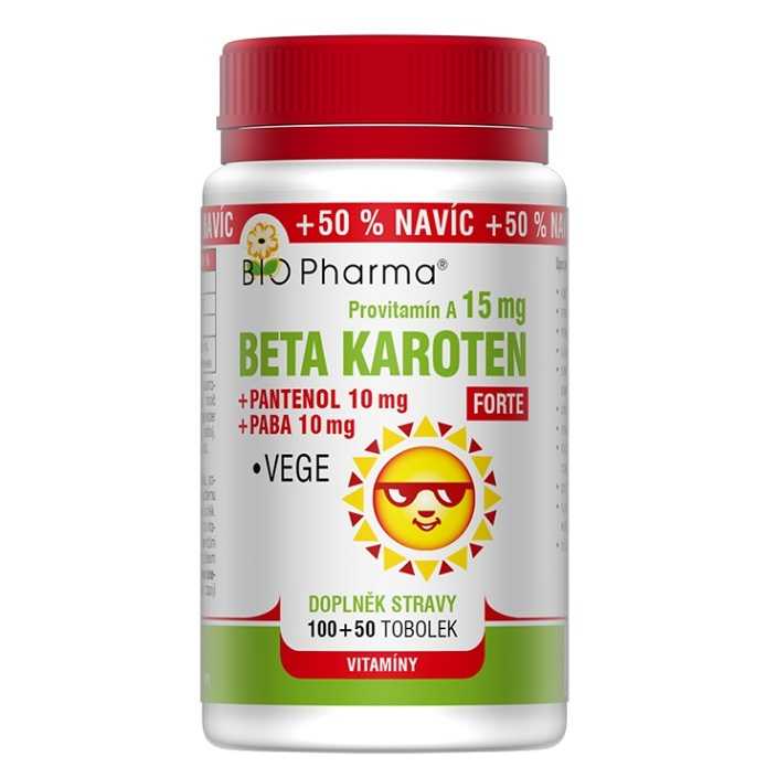 BIO PHARMA Betakaroten Forte 15 mg + Pantenol + PABA 100+50 tobolek