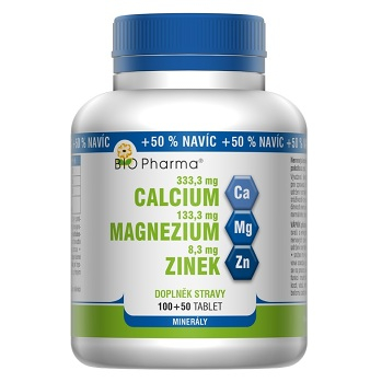 BIO PHARMA Calcium + Magnesium + Zinek 100+50 tablet (Vápník) - Vícesložkové