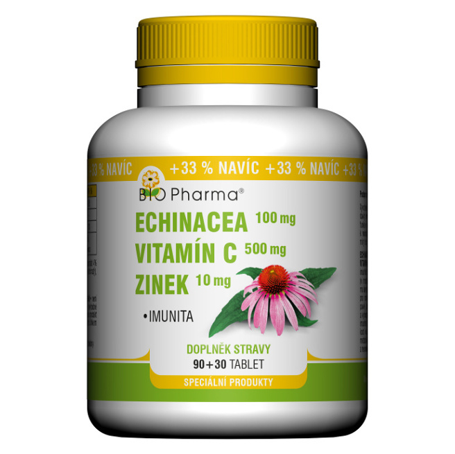 Levně BIO PHARMA Echinacea 100 mg + vitamin C 500 mg + zinek 10 mg 90 + 30 tablet