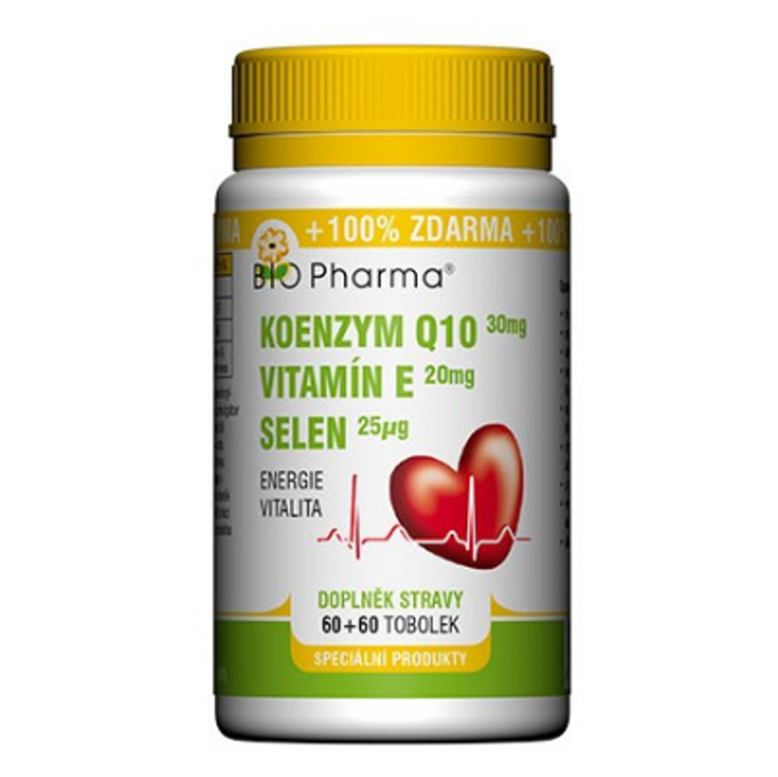 Levně BIO PHARMA Koenzym Q10 30 mg + vitamín E + selen 60+60 tobolek