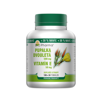 BIO PHARMA Pupalka dvouletá 500 mg + vitamín E 50 mg 100 + 30 tobolek (Menstruace) - Vícesložkové