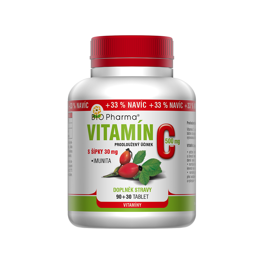 BIO PHARMA Vitamín C 1000 mg forte + šípky 25 mg + bioflavonoidy 34 mg 90+30 tablet
