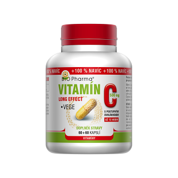BIO PHARMA Vitamín C 500 mg long effect 60+60 kapslí (Vitamín C) - Jednosložkové, Postupné uvolňování