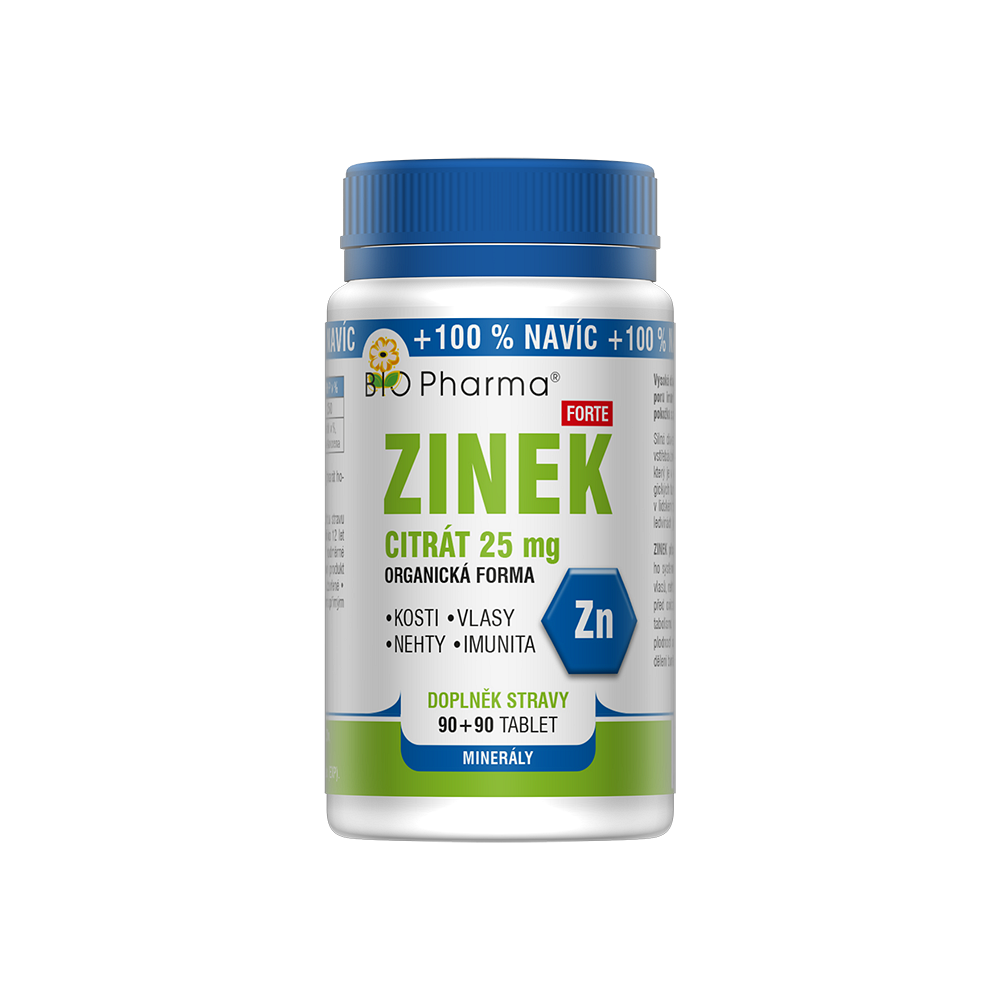 BIO PHARMA Zinek Citrát Forte 25 mg 90+90 tablet