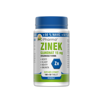 BIO PHARMA Zinek Glukonát 15 mg 100+50 tablet