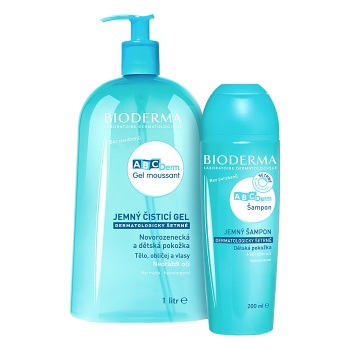 BIODERMA ABCDerm dárkové balení jemný čistící gel 1 l + jemný šampon 200 ml