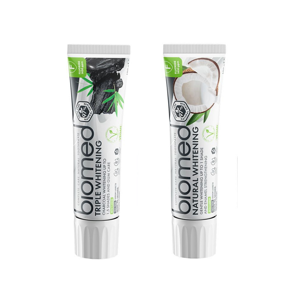 BIOMED Duo sada Natural Whitening a Triple Whitening zubní pasty 2x100g