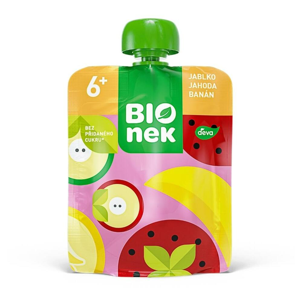 E-shop DEVA Bionek Ovocná kapsička Jablko, Jahoda a Banán od 6.měsíce BIO 90 g
