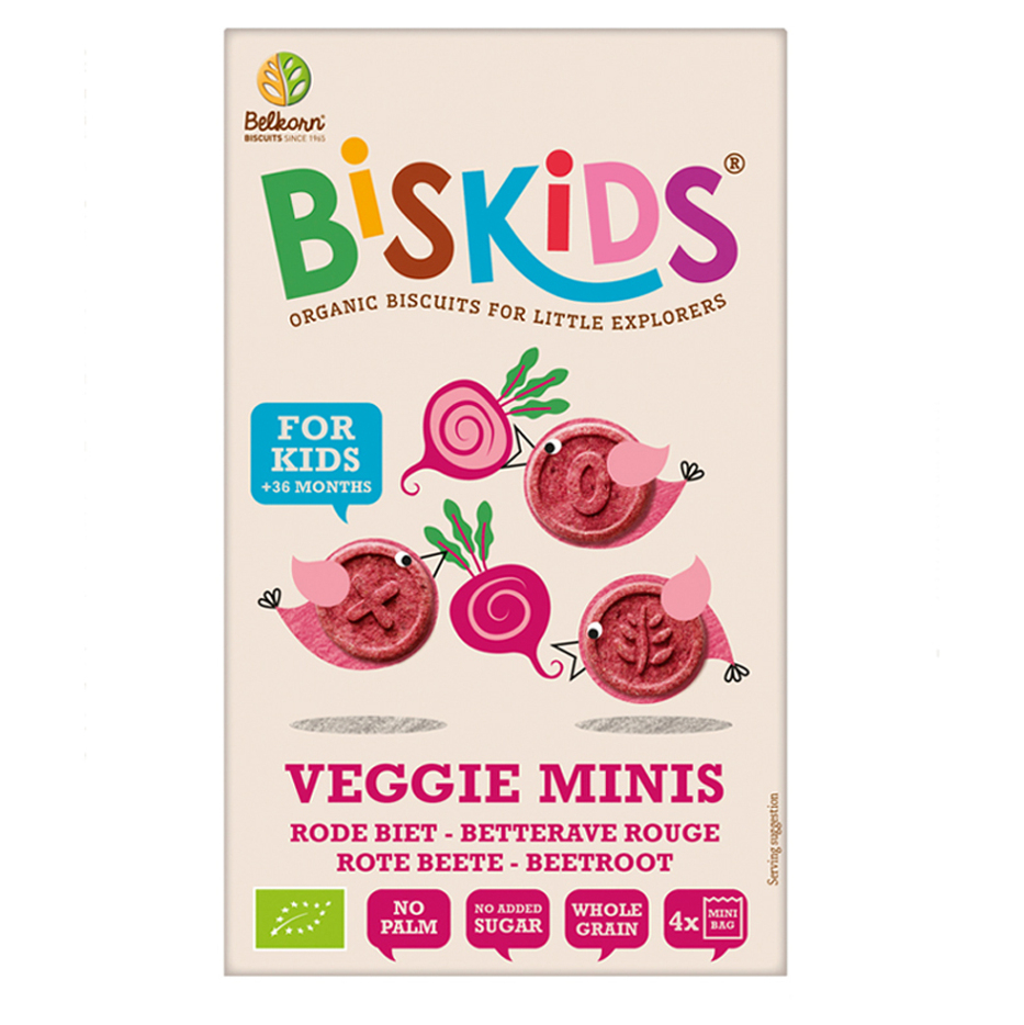 Levně BELKORN BISkids BIO dětské celozrnné mini sušenky s červenou řepou bez přidaného cukru 120 g
