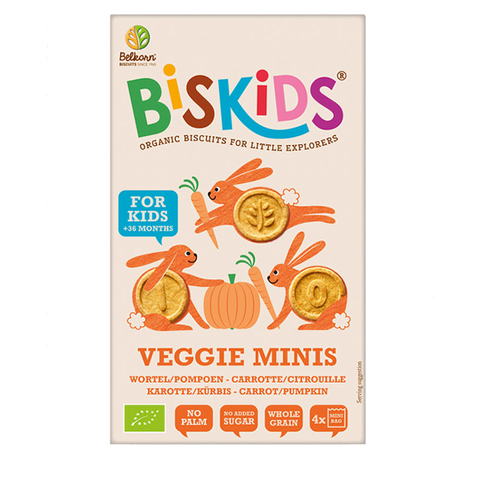 Levně BELKORN BISkids BIO dětské celozrnné mini sušenky s mrkví a dýní bez přidaného cukru 120 g