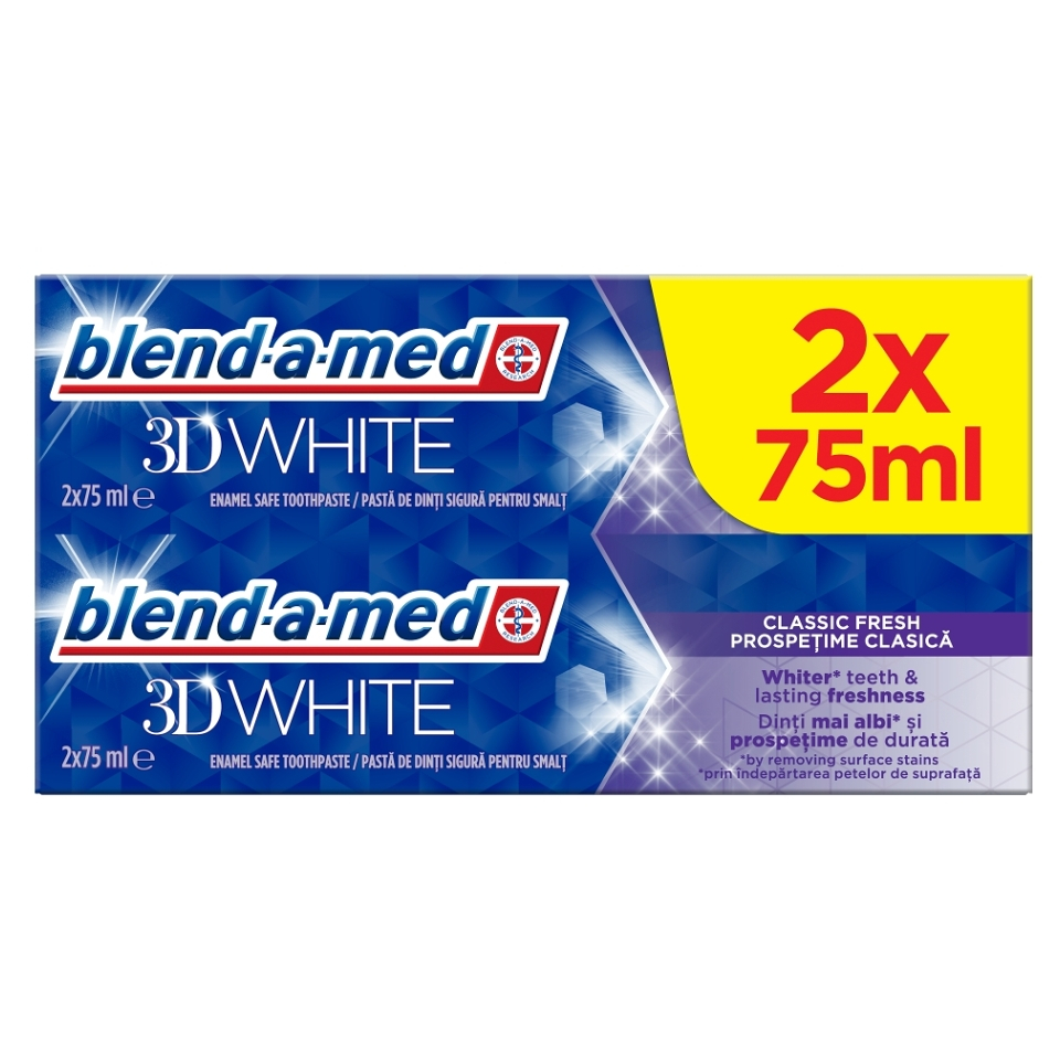 Levně BLEND-A-MED Zubní pasta 3D White Classic Fresh 2 x 75 ml, poškozený obal