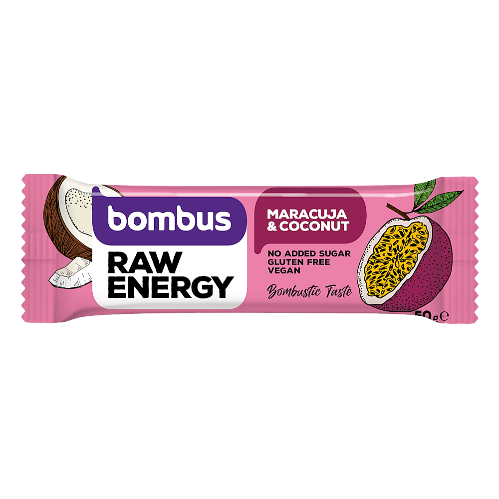 BOMBUS Raw energetická tyčinka maracuja a kokos 50 g