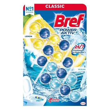 BREF Power Aktiv Tuhý WC blok Lemon / Ocean 4 x 50 g (WC bloky)