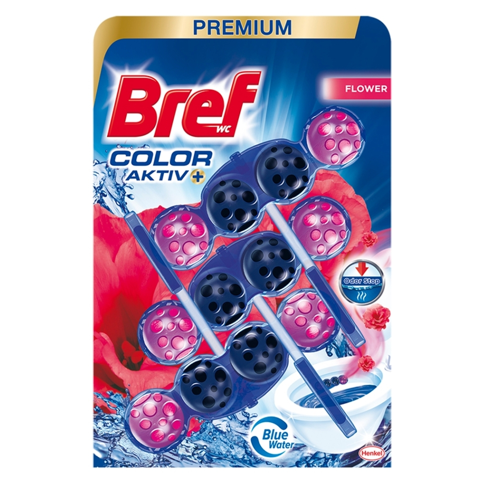 Levně BREF Color Aktiv Tuhý WC blok Flowers 3 x 50 g