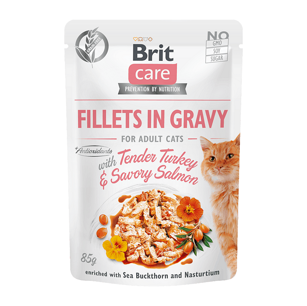 BRIT Care cat fillets in gravy turkey & salmon kapsička pro kočky 85 g