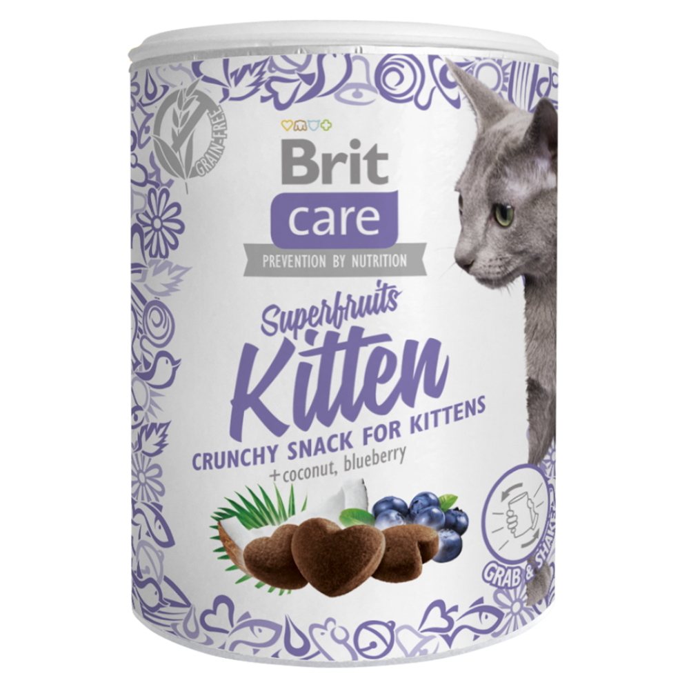 Levně BRIT Care Snack Superfruits Kitten s kuřetem, kokosem a borůvkou pro koťata 100 g