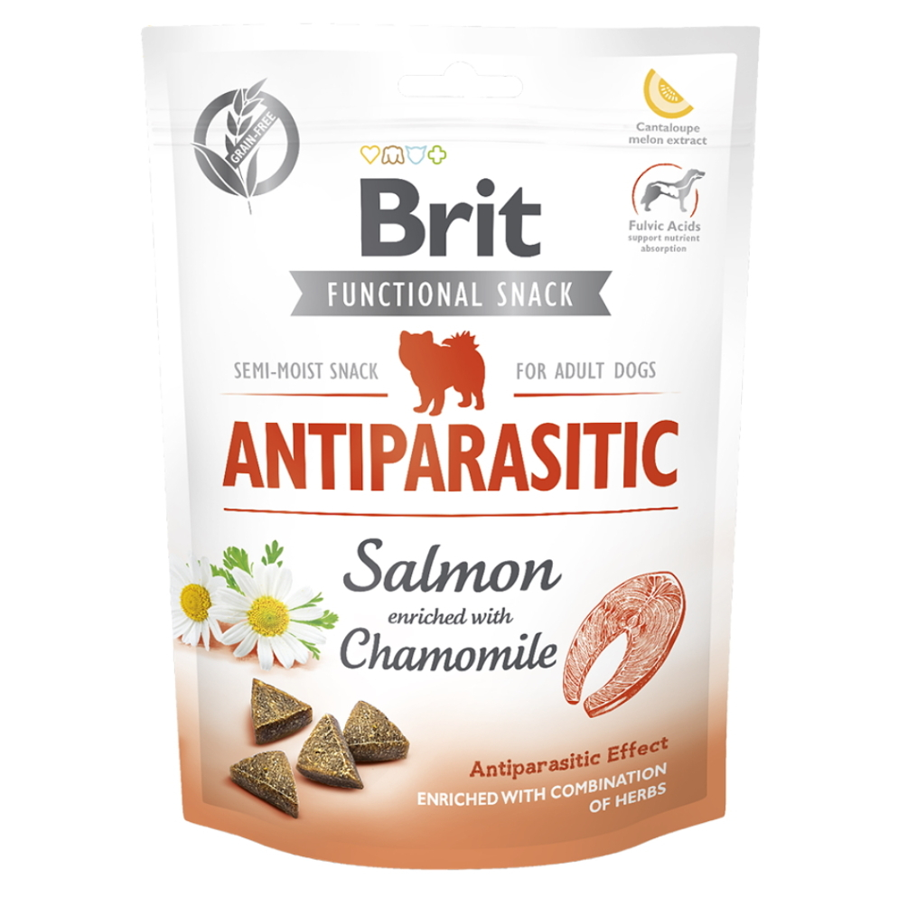 Levně BRIT Care Functional Snack Antiparasit Salmon s lososem a heřmánkem pro psy 150 g