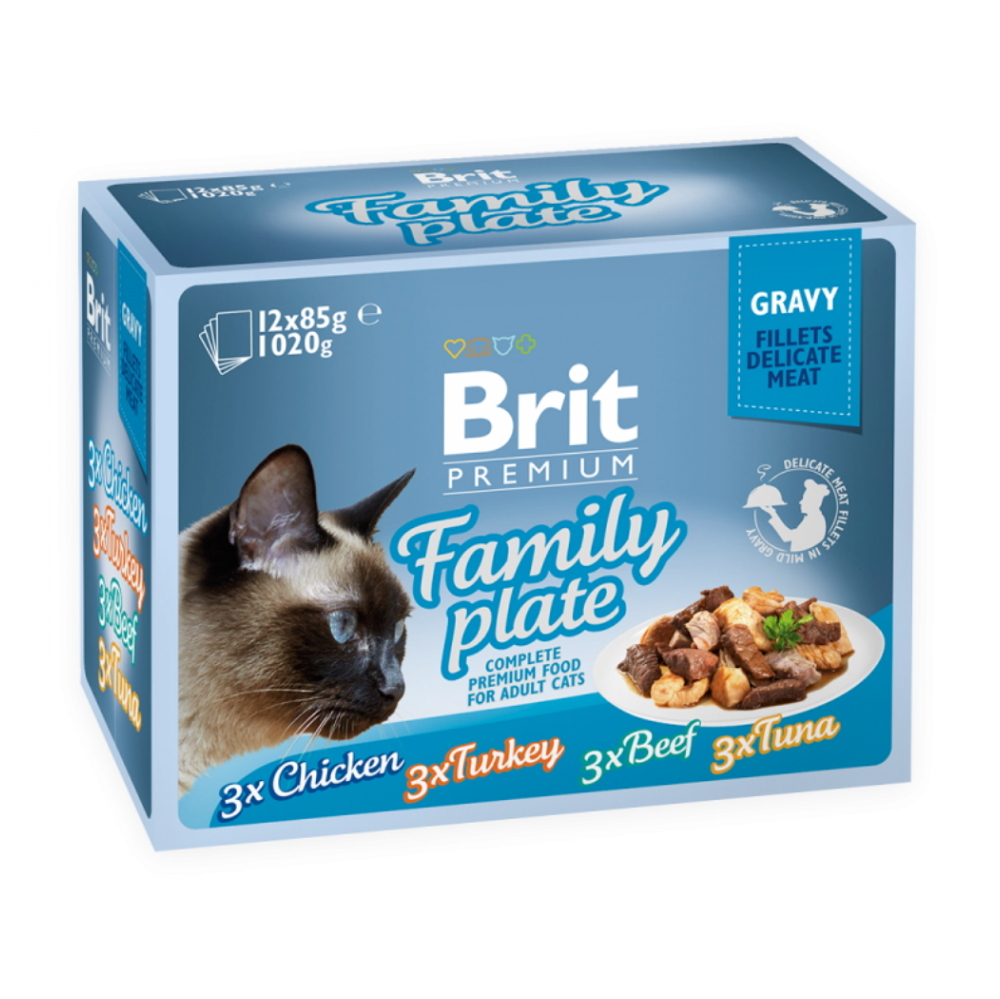 Levně BRIT Premium Delicate Fillets in Gravy Family Plate kapsičky pro kočky 12 x 85 g