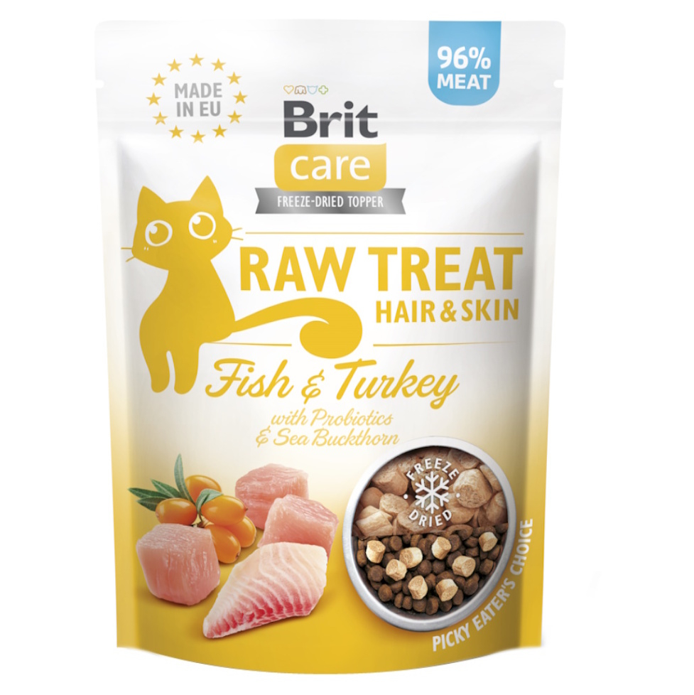 Levně BRIT Raw Treat Cat Hair&Skin Fish&Turkey pamlsky pro kočky 40 g