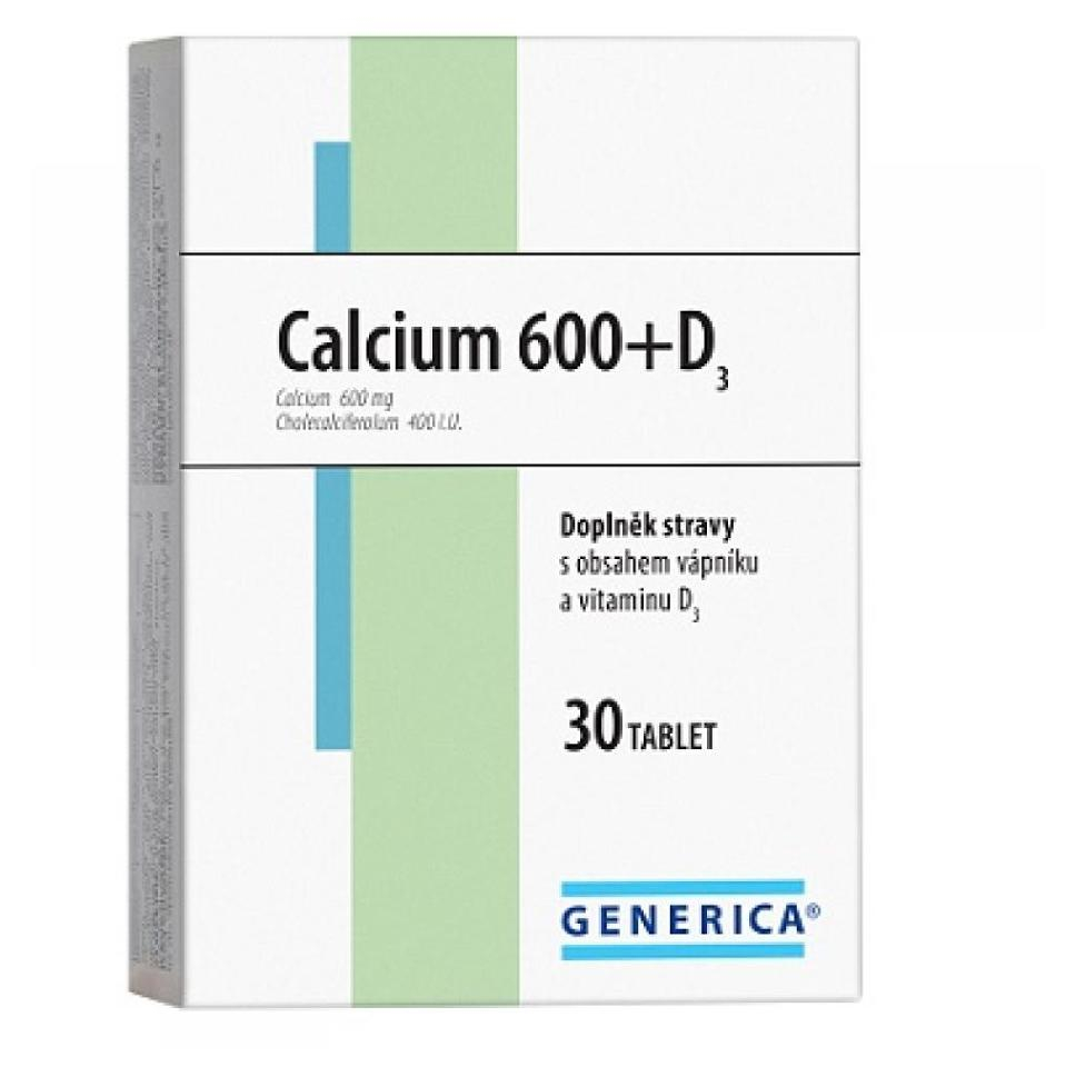 Levně GENERICA Calcium 600 + vitamin D3 30 tablet