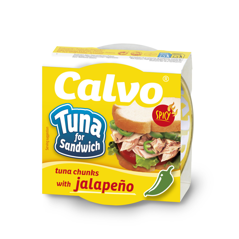 E-shop CALVO Sandwich tuňák s paprikami jalapeño ve slunečnicovém oleji 142 g