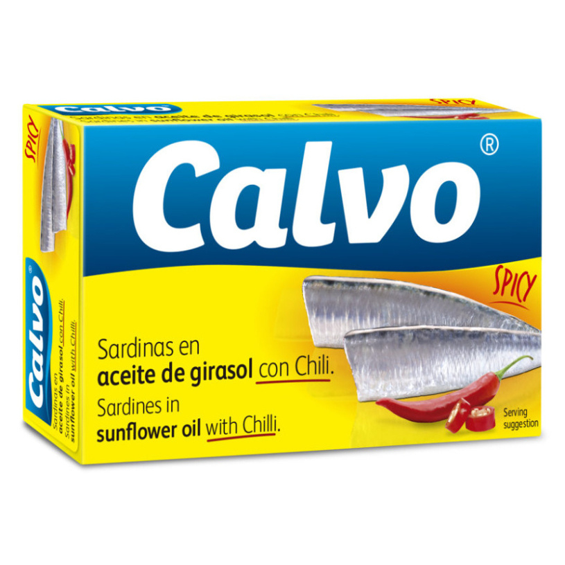 E-shop CALVO Sardinky ve slunečnicovém oleji s chilli 120 g