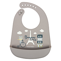 CANPOL BABIES Bryndák silikonový s kapsou bonjour paris béžový