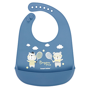 CANPOL BABIES Bryndák silikonový s kapsou bonjour paris modrý (Bryndáky)