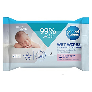 CANPOL BABIES Dětské vlhčené ubrousky 99% vody 60 kusů (Dětské ubrousky) - Hypoalergenní