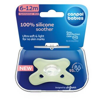 CANPOL BABIES Dudlík 100% silikonový symetrický 6-12m zelený 1 kus (Dudlíky 6 - 18 - měsíců) - Elastické, Denní, Hygienické, Ostatní, Jiné, Pružné, Omyvatelný, Noční, Opakované použití
