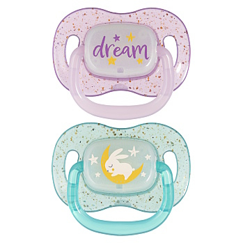 CANPOL BABIES Nightglow dudlík svítící silikonový 6-18m holka 2 kusy (Dudlíky 6 - 18 - měsíců) - Zklidňující, Omyvatelný