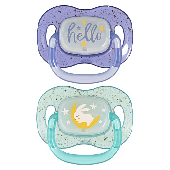 CANPOL BABIES Nightglow dudlík svítící silikonový 6-18m kluk 2 kusy (Dudlíky 6 - 18 - měsíců) - Zklidňující, Omyvatelný