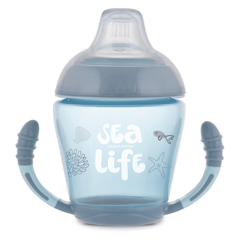 CANPOL BABIES Nevylévací hrníček se silikonovým pítkem SEA LIFE šedý 230 ml