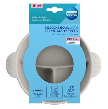 CANPOL BABIES Silikonová dělená miska s přísavkou DOTS šedá 360 ml (Dětské jídelní sady a příbory)