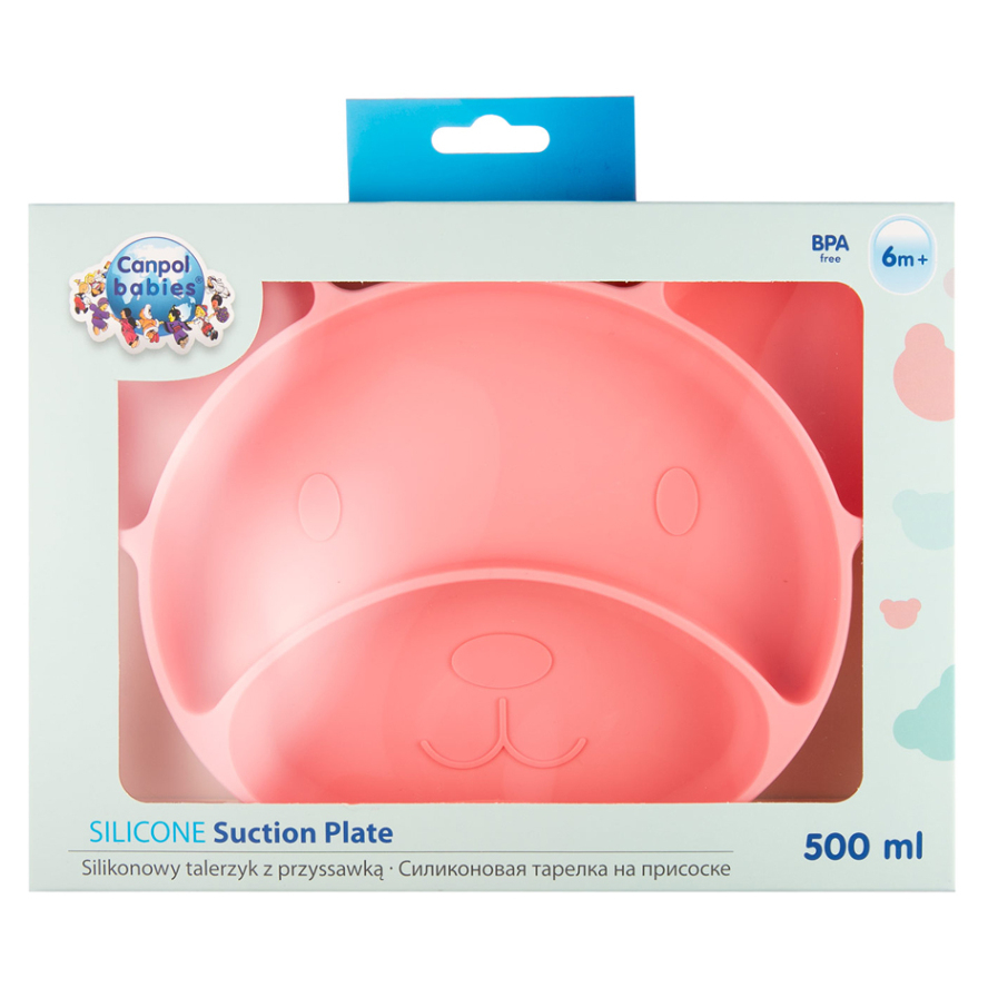 E-shop CANPOL BABIES Silikonový dělený talíř s přísavkou medvídek růžový 500 ml