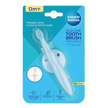 CANPOL BABIES Silikonový zubní kartáček se štítkem na dásně a první zoubky (Pomůcky na čištění prvních zoubků)