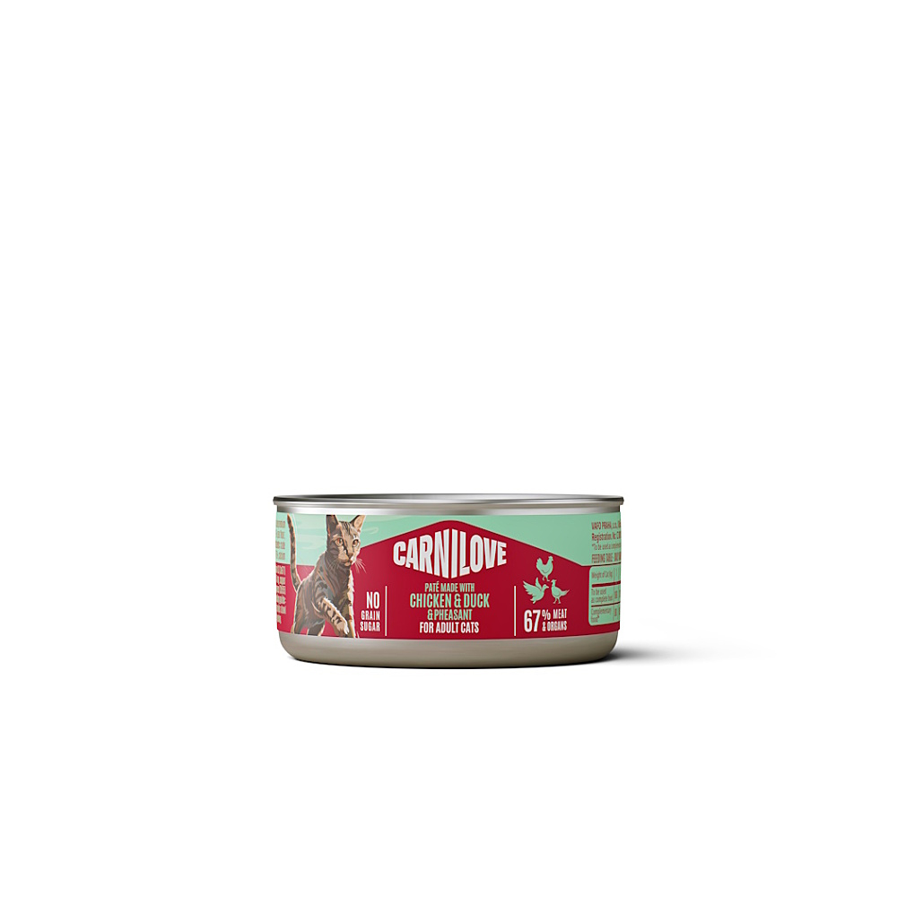CARNILOVE Cat can paštika pro kočky kuře, kachna, bažant 100 g