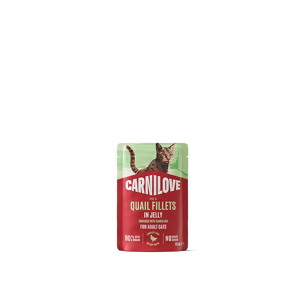 CARNILOVE Želé v kapsičce pro kočky křepelka s pampeliškou 85 g