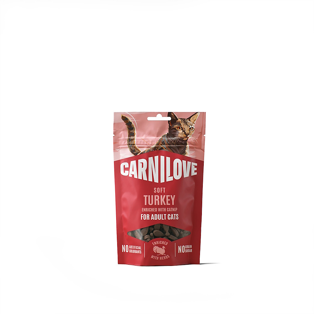CARNILOVE Soft snack Buffallo pamlsek pro kočky krůtí s catnipem 50 g