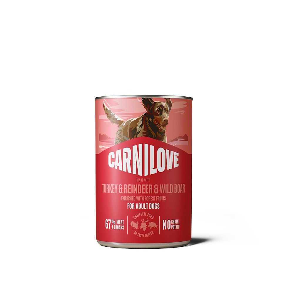 CARNILOVE Konzerva s paštikou pro psy krůta, sob a divočák 400 g