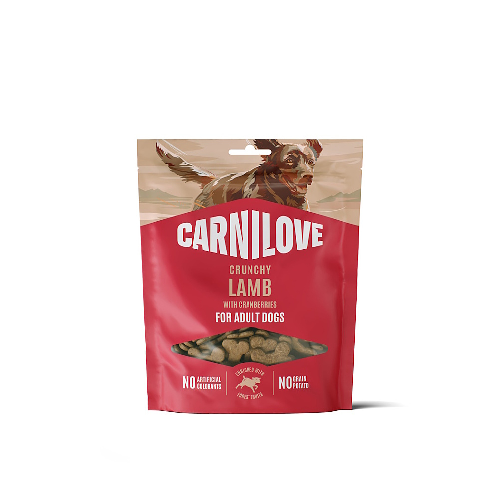 CARNILOVE Crunchy snack pamlsek pro psy jehněčí s brusinkami 200 g