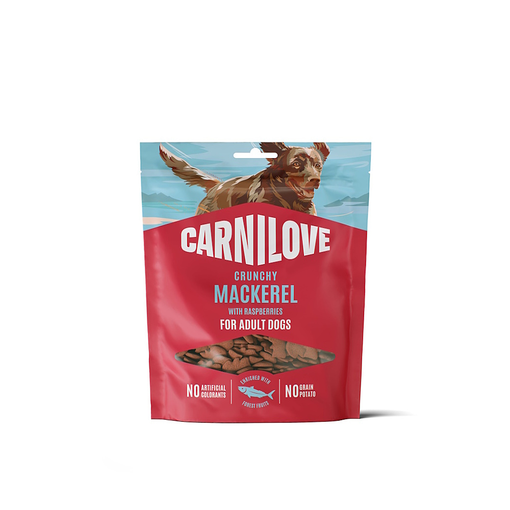 CARNILOVE Crunchy snack pamlsek pro psy makrela s malinami 200 g