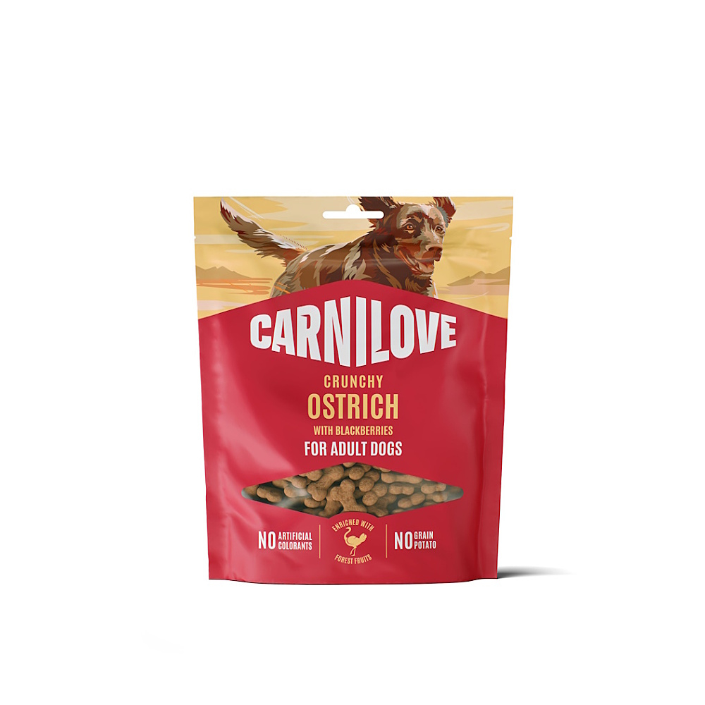CARNILOVE Crunchy snack pamlsek pro psy pštros s ostružinami 200 g