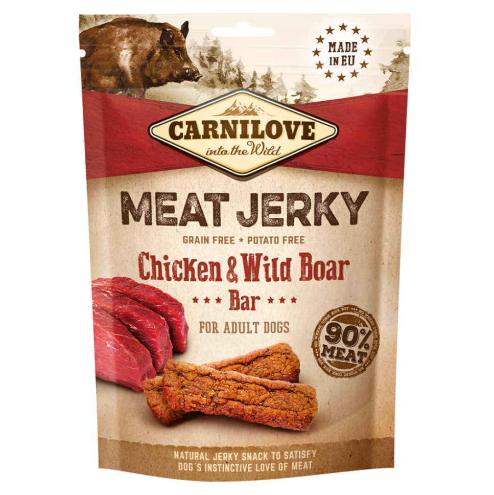 Levně CARNILOVE Meat Jerky Chicken & Wild Boar Bar pro psy 100 g