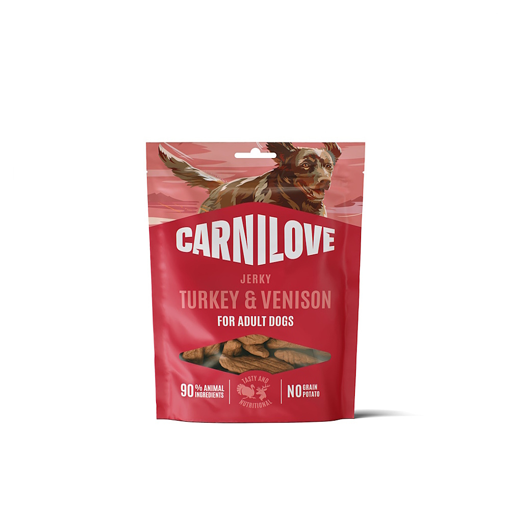 CARNILOVE Dog jerky sušené krůtí s jelením masem pro psy 100 g