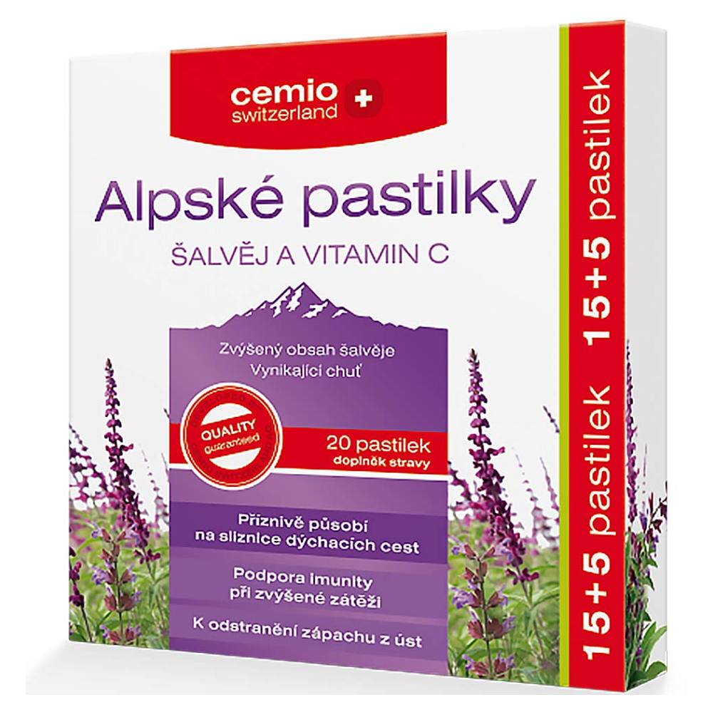 E-shop CEMIO Alpské pastilky šalvěj a vitamin C 15+5 pastilek ZDARMA