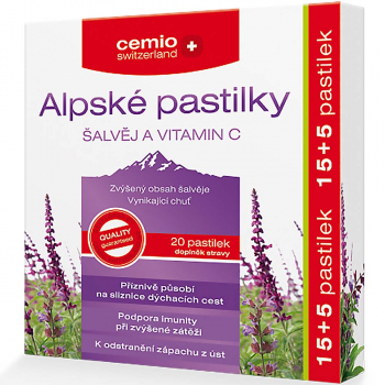 CEMIO Alpské pastilky šalvěj a vitamin C 15+5 pastilek ZDARMA