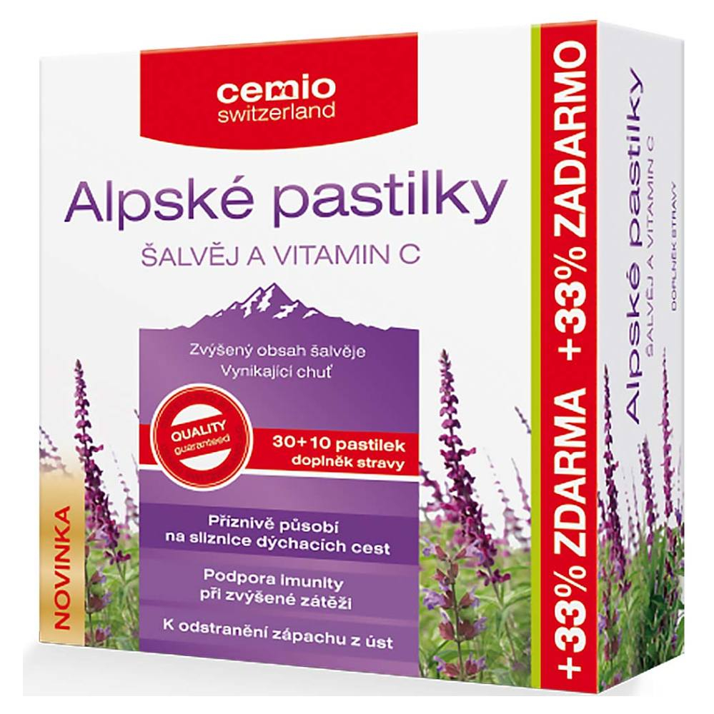 E-shop CEMIO Alpské pastilky šalvěj a vitamin C 30 + 10 pastilek ZDARMA
