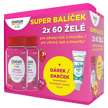 CENTRUM Kids gummies malina a jahoda 2 x 60 želé + DÁREK pasta 15 ml (Vitamíny a multivitamíny pro děti) - Vícesložkové
